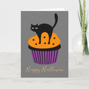 Black cat oranje Halloween-thema Kaart