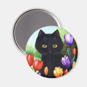 Black Cat Original Art Bloemen Spring Creationarts Magneet (Voorkant / Achterkant)