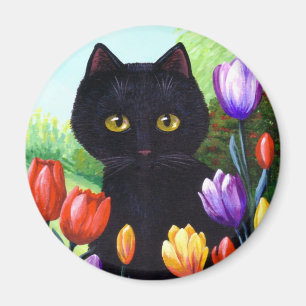 Black Cat Original Art Bloemen Spring Creationarts Magneet