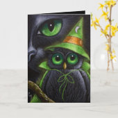 BLACK CAT & OWL - HALLOWEEN KAART (Gele Bloem)