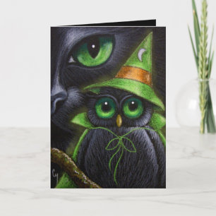 BLACK CAT & OWL - HALLOWEEN KAART