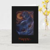 BLACK CAT & OWL HALLOWEEN NIGHT, Happy... Kaart (Gele Bloem)