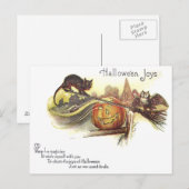 Black Cat Owl Jack O' Lantern Witch's Broom Briefkaart (Voorkant / Achterkant)