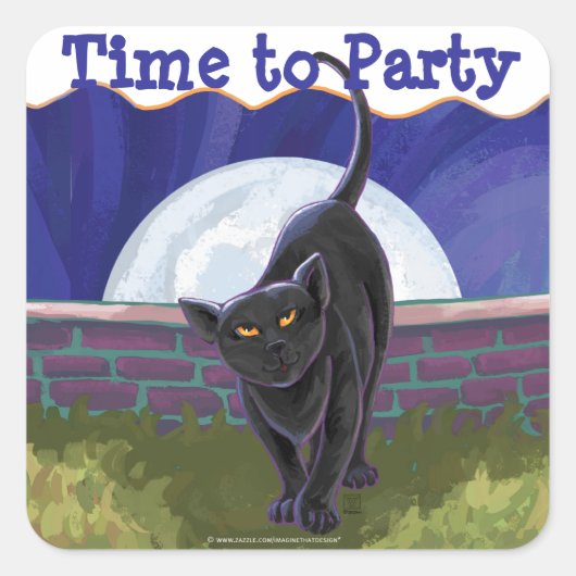 Black Cat Party Center Vierkante Sticker (Voorkant)