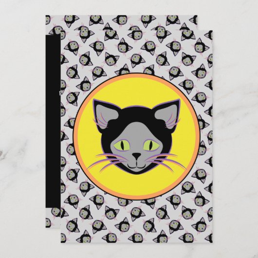 Black Cat Pattern Halloween Kaart (Voorkant / Achterkant)