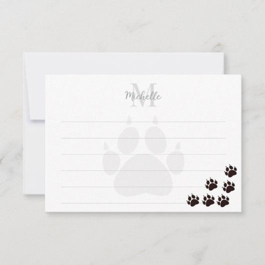 Black Cat Paw Prints Lined Monogram Notitiekaartje (Voorkant)