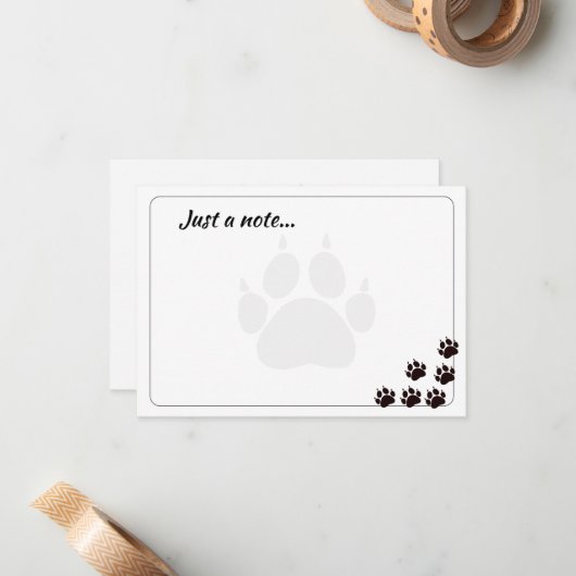 Black Cat Paw Prints Monogram Custom Just a Note  Notitiekaartje (Voorkant / Achterkant in situ)