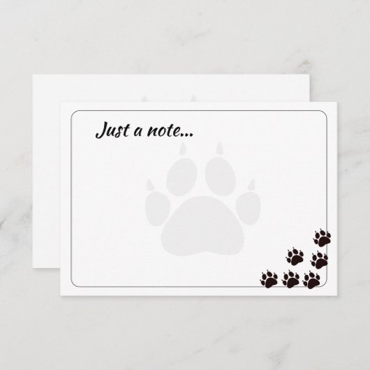 Black Cat Paw Prints Monogram Custom Just a Note  Notitiekaartje (Voorkant / Achterkant)