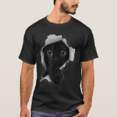 Black Cat Peek Through Design T-shirt (Voorkant)