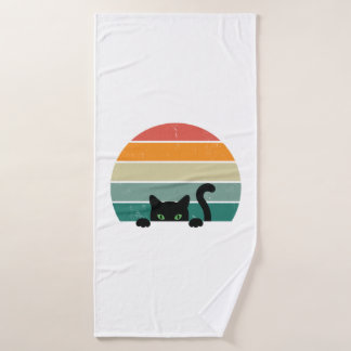 Black Cat Peeking Sunset  3 Badhanddoek