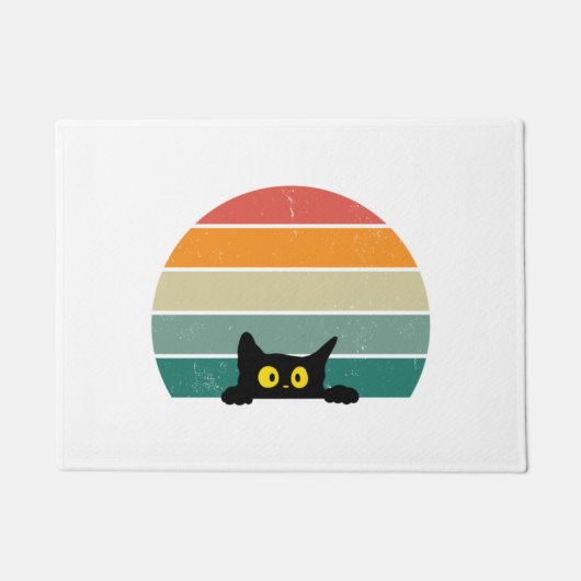 Black Cat Peeking Sunset 4 Deurmat (Voorkant)