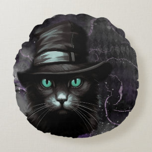 Black Cat Pet Argyle Alcoholinkt Rond Kussen