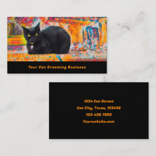 Black Cat Pet Grooming Colorful Visitekaartje