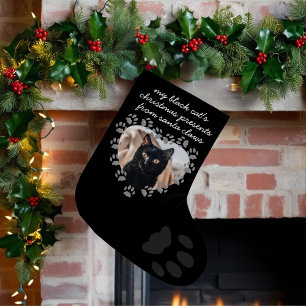 Black Cat Photo Paw Print Pet Kerstmis stoppen Kleine Kerstsok