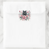 Black Cat Pink Roses Waterverf Vierkante Sticker (Tas)