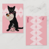 Black Cat Pink Valentijn Pack Notitiekaartje (Voorkant / Achterkant)