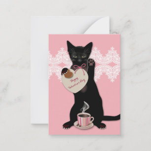 Black Cat Pink Valentijn Pack Notitiekaartje