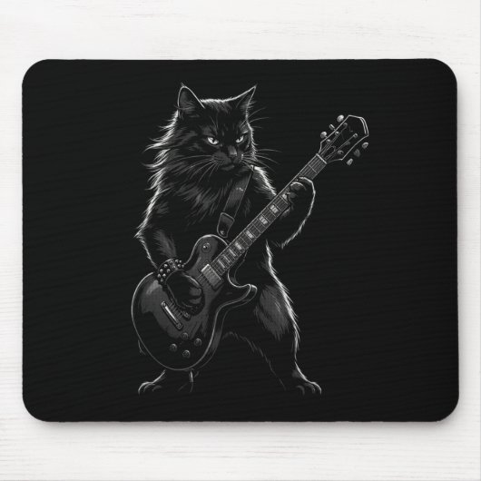 Black Cat Playing Electric Guitar Gothic Rocker  Muismat (Voorkant)