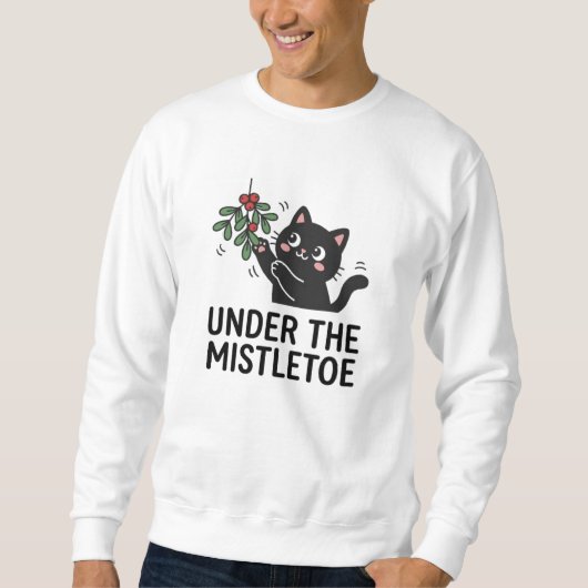 Black Cat Playing Mistletoe Festive Cartoon Trui (Voorkant)