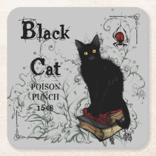 Black Cat Poison Punch Halloween Vierkante Kartonnen Onderzetter