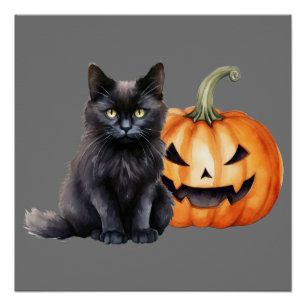 Black Cat & Pompoen Halloween POSTER Perfect Poster