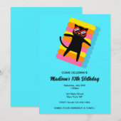 Black Cat Pool Party Uitnodiging voor verjaardag (Voorkant / Achterkant)