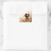 Black Cat Poppy Meadow Vierkante Sticker (Tas)