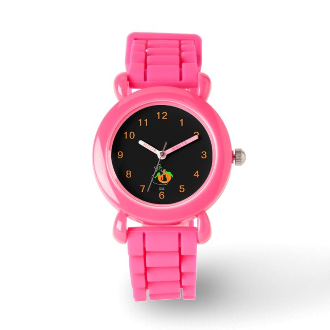 Black Cat Pumpkin Kind Roze Glitter Strap Watch Horloge (Voorkant)