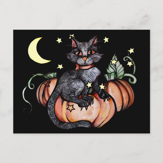 Black Cat Pumpkin Patch Moon Briefkaart (Voorkant)