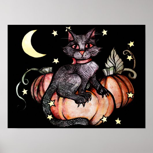 Black Cat Pumpkin Patch Moon Poster (Voorkant)