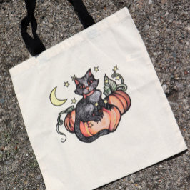 Black Cat Pumpkin Patch Moon Tote Bag
