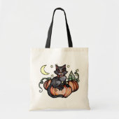 Black Cat Pumpkin Patch Moon Tote Bag (Voorkant)