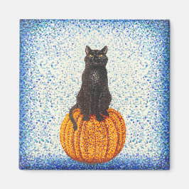 Black Cat Pumpkin Pointillism Halloween Magneet
