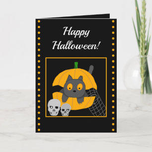 Black Cat Pumpkin Skulls Kinder Halloween Kaart