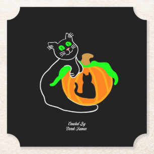 Black Cat Pumpkin Ticket Papier Onderzetter