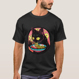 Black Cat Ramen Grappig Huisdier Japans eten T-shirt