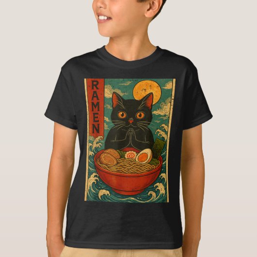 Black Cat Ramen Japanese Graphic Tees For Men Wome (Voorkant)