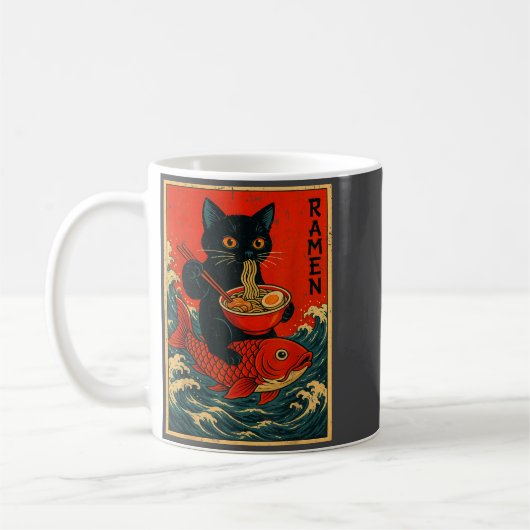 Black Cat Ramen Japanese Graphic Tees For Men Wome Koffiemok (Links)