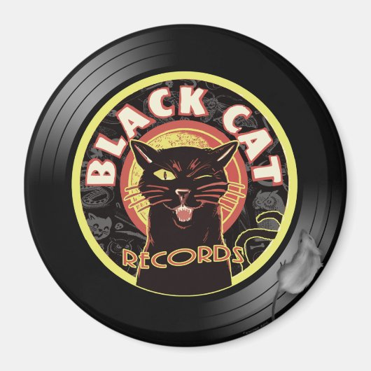 Black Cat Records Magnet - Retro Vinyl Jazz Cat (Devant)