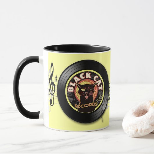 Black Cat Records Retro Jazz Mug - Vinyl Étiquette (Avec donut)