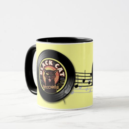 Black Cat Records Retro Jazz Mug - Vinyl Étiquette (Devant gauche)