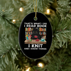 Black Cat Red Book Knit Writter Reader Bookaholic Keramisch Ornament