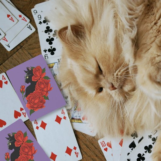 Black Cat Red Roses Paarse Pokerkaarten