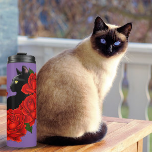 Black Cat Red Roses Paarse Thermosbeker