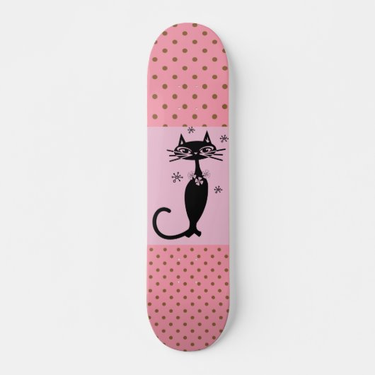BLACK CAT RETRO GIRLS PINK SKATEBOARD DECK (Devant)