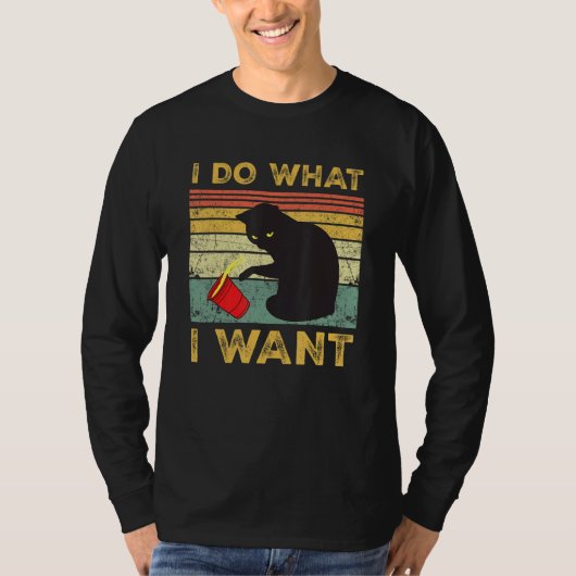 Black Cat Retro ik doe wat ik wil dat katten T-shirt (Voorkant)