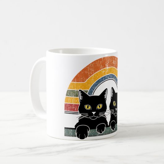 Black Cat Retro Stijl Koffiemok (Voorkant links)