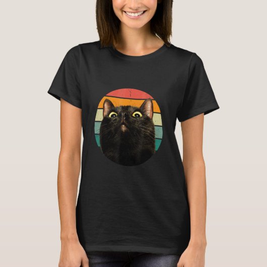 Black Cat Retro Style Cats Kitten T-shirt (Voorkant)