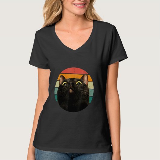 Black Cat Retro Style Cats Kitten T-shirt (Voorkant)