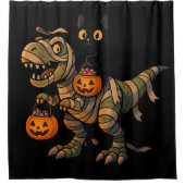 Black Cat Riding Mummy T-Rex – Schattigee Hallowee Douchegordijn (Voorkant)